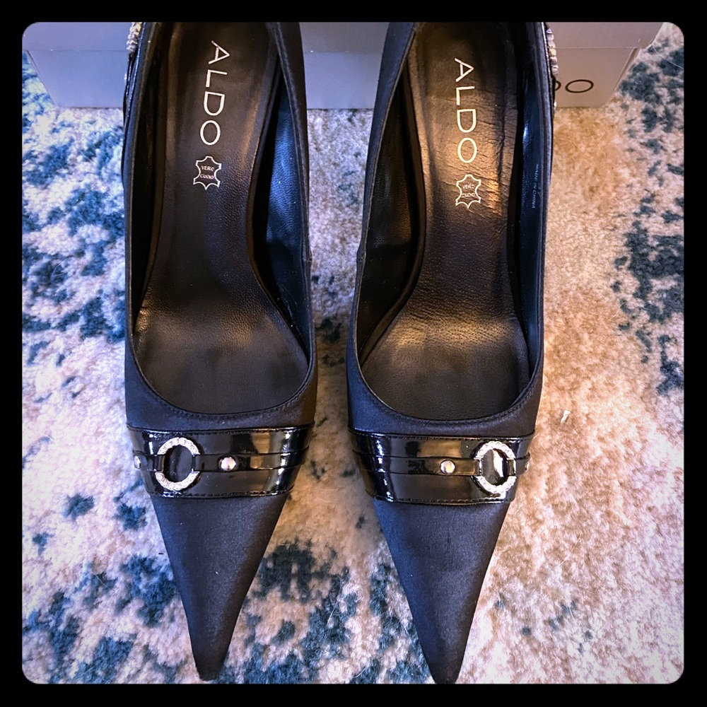Aldo satin heels with rhinestone details